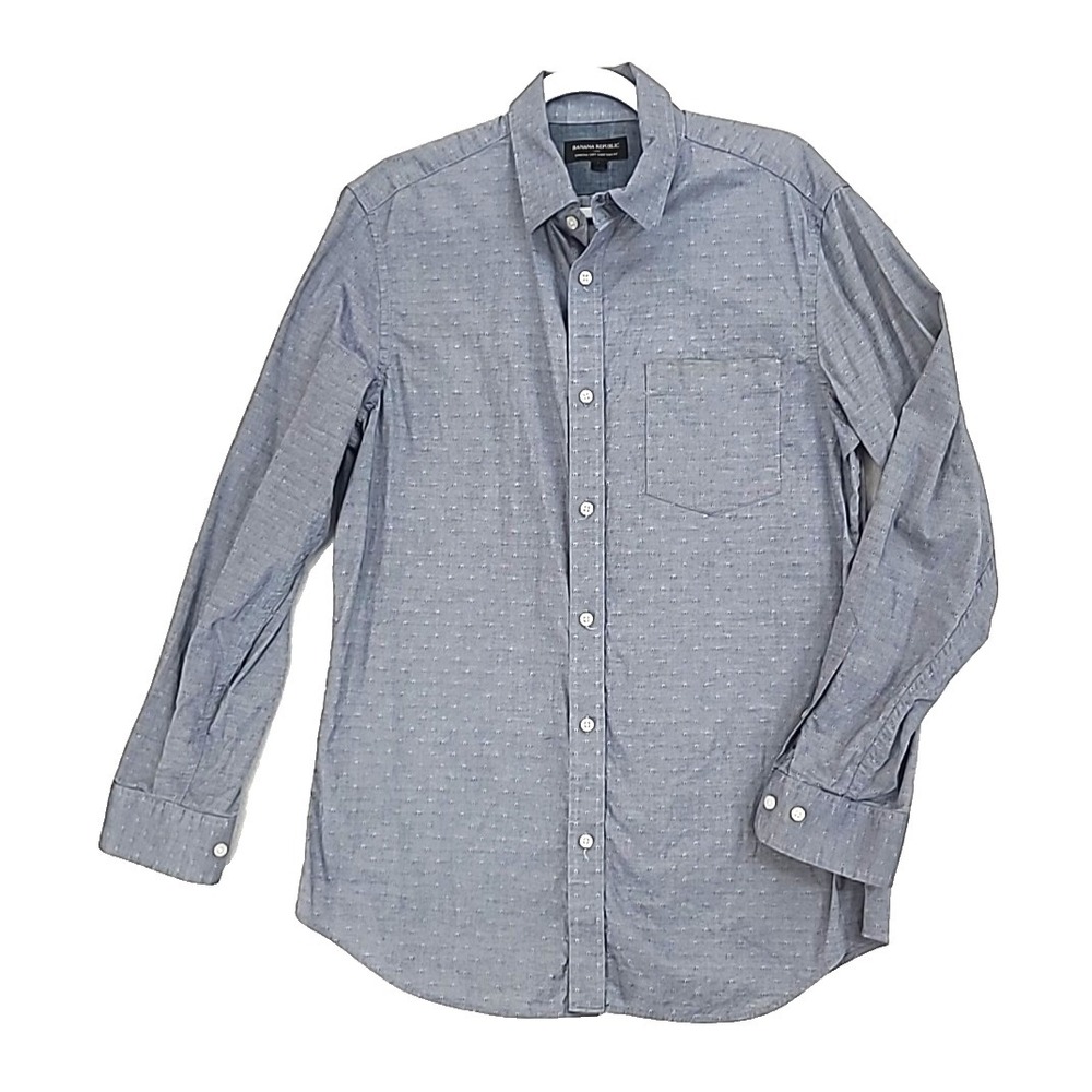 Banana‎ Republic Stretch Soft Wash Slim Fit Sz L Chambray Swiss Dot